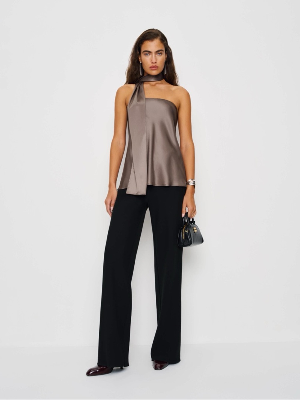Reformation Sienna Satin Top in Taupe